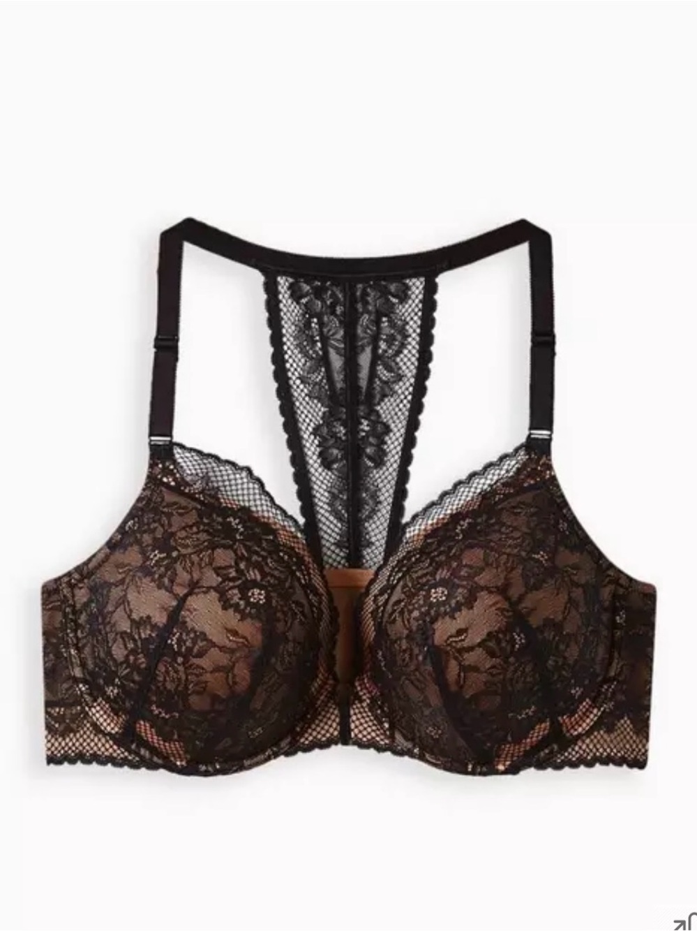 NWT  torrid Black Lace Racerback Bra with Nude Lining
